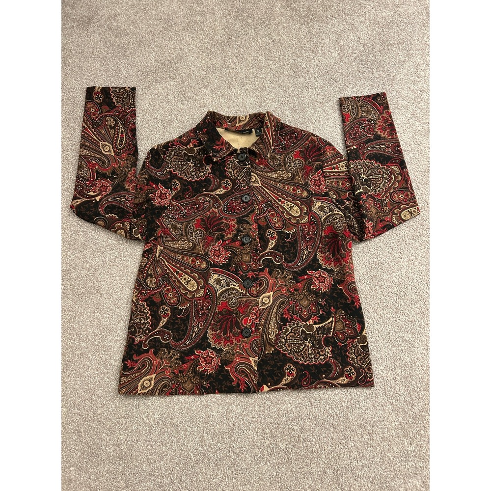 Briggs New York Paisley Button Up Shirt Jacket Womens Small Red Brown Excellent